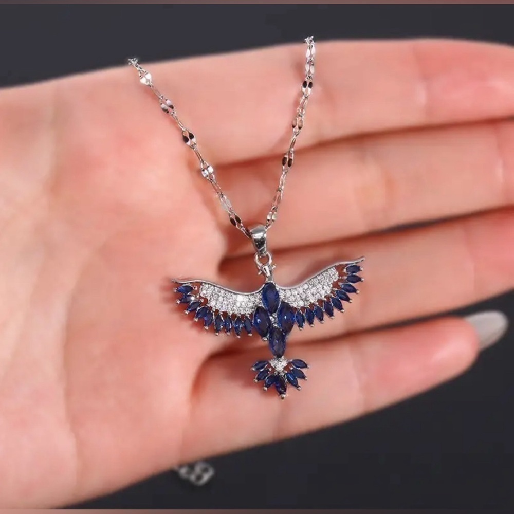 ⭐️NEW⭐️ Platinum Sapphire & Diamond Embedded Rising Phoenix Pendant Necklace